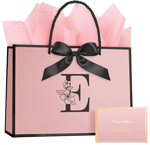 Vicloon Sacchetti Regalo Eleganti, 1pcs Sacchettini Borsa Regali Compleanno, Sacchetti Regalo in Carta con 3 Involucri e 1 Biglietti Perfetto per Compleanni e Anniversari (E)