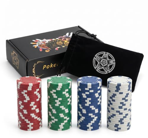 LHTHT 100pcs Clay Composite poker chips with Black Velvet Pouch(11.5g)