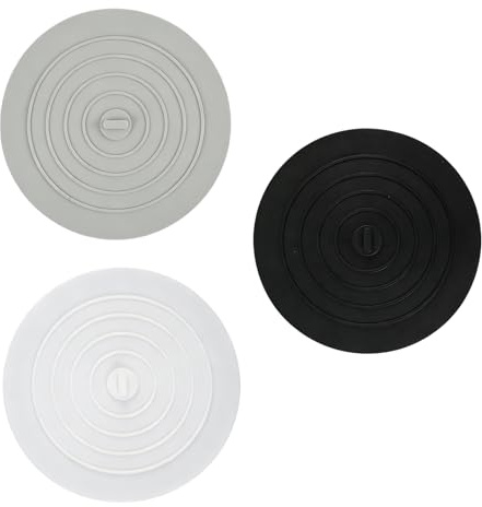 3PCS Tapones de Desagüe de Silicona Universales, Tapones para Fregadero, Lavabo y Bañera de 15 cm en Negro, Blanco y Gris, Ideales para Cocina, Baño, Ducha, Hoteles y Lavanderías