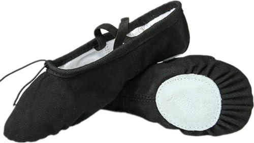 Nexete Women Canvas Ballet Dance Shoes Yoga Gymnastics Leather Split-Sole Slipper Flate Shoes for Women(Women 11,Black)