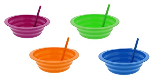 Arrow Sip-A-Bowl Set, 22 oz - 4 pk (Assorted Colors) - Reusable Bowls with Straws for Kids - Sip Every Last Drop Without the Mess - BPA Free - Great for Cereal, Soup, Ice Cream - Made in USA