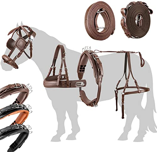 Esposita Einspännergeschirr „ Shettyglück “ Shettygeschirr Kutschgeschirr für Shetty Geschirr für Minishetty bis XL Shetty Fahrgeschirr für Einspänner Braun Gr. Mini-Mini-Shetty