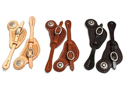 EE Tack Profiline Sporenriemen - US Leder - Breit mit Concho (Hellbraun)