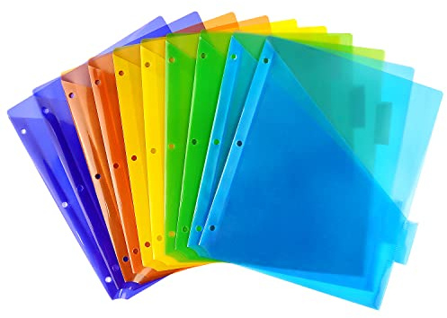 Plastic Binder Dividers with One Front Pocket and Tab Binder Divider for 3 Ring Binder, Multicolor, 10 Pack