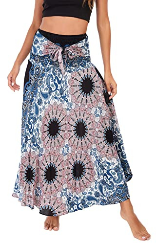 FEOYA Bohème Jupe Fluide 2 en 1 Maxi Robe en Mousseline Elégante Voyage Plage