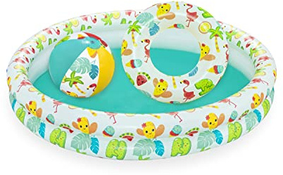 Bestway Play Pool Set | Paddling Pool with Inflatable Ball and Ring, Ages 3+, Ocean Design, Complete Set