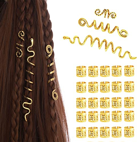 Yqhugbc 28 Pcs Haarspiralen Dreadlocks, Dreadlocks Schmuck Haarspiralen Clips, Verstellbar Metall Cuffs Haar Flecht Perlen, Für Männer- und Frauen-Accessoires