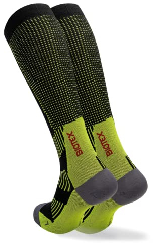 BIOTEX Calza a Compressione 3D Unisex per Ciclismo e Running, Calza Lunga Traspirante, Intimo Tecnico Sportivo, Nero/Lime, XL (44-45)