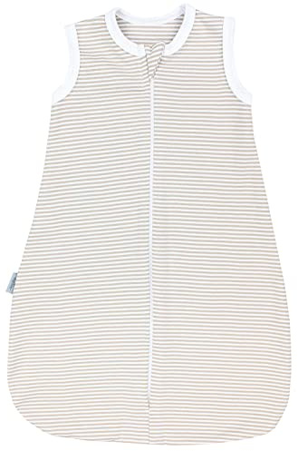 TupTam Sommerschlafsack Baby – Leichter Schlafsack Baby Sommer 0.5 TOG aus Baumwolle, OEKO-TEX zertifiziert, Unisex, Farbe: Streifenmuster Beige, Größe: 74-80