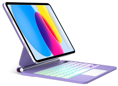 JADEMALL Magic Keyboard pour iPad A16 11eme Generation 2025/10eme Generation 10.9 2022, AZERTY Français Clavier pour iPad A16 11/10 avec Trackpad Multi-Touch Bluetooth Clavier Rétroéclairé, Violet