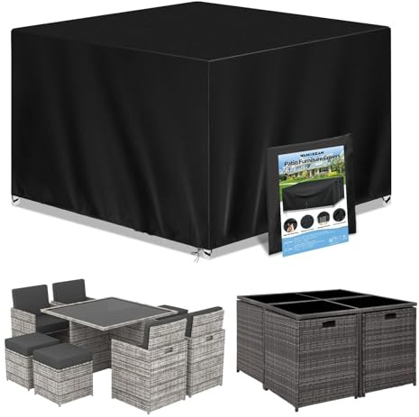 Gartenmöbel Abdeckung, Gartentisch Schutzhülle Wasserdicht, 420D Oxford Anti-UV Reißfest Rechteckige Paletten Möbel Abdeckung (250x200x80cm)