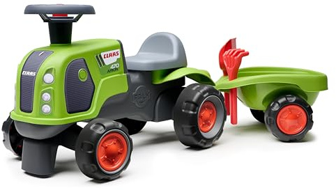 FALK Claas traktorbärare - grön - tysta hjul - riktad ratt med horn - släpvagn med tillbehör - 90% återvunnen plast - 100% tillverkad i Frankrike - från 12 månader - 312CS