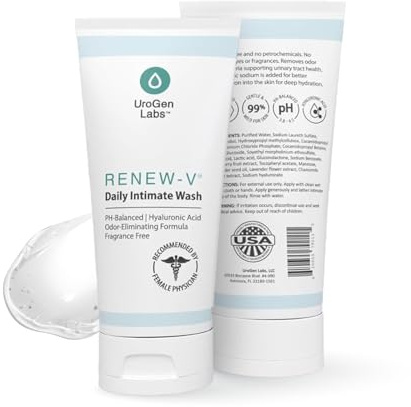 Renew-V Daily Intimate Wash for Women & Men - Fragrance-Free pH Balance Cleanser w/Boric Acid, Hyaluronic Acid & Vitamin E for Odor Control & Hydration - Male & Feminine Wash, Hygiene Care - 6 fl oz