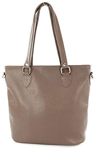 modamoda de T215 Damen Leder Schultertasche Shopper Large handmade in Italy (Graubraun)