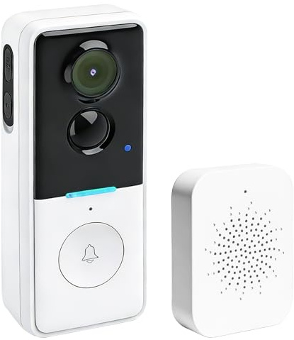 GBKDQQ Video-dörrklocka med kamera trådlös, vattentät videotörklocka mörkerseende, inga prenumerationskostnader, kompatibel med Tuya, 2,4 GHz WLAN, inklusive inomhusklocka, vit