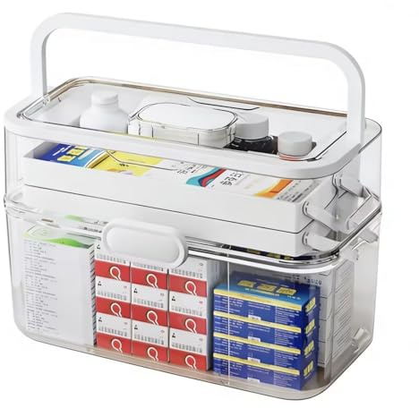 Neikafan Boîte à Pharmacie à 3 Étages Medicaments Boîtes de Rangement Organisateur 3 Couches Médicaments Pharmacie Boite Rangement avec Poignées pour la Maison, l’École, le Bureau