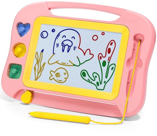 SGILE Magnetic Drawing Board Kids, Toddler Travel Toy Pad, Standard 25x18cm | Etch & Sketch with 3 Stamps, Doodle & Writing Activity, Educational Learning Gift Girls & Boys Ages 1-4, Soft Pink