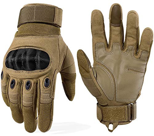 WTACTFUL Pekskärm motorcykel taktiska helfingerhandskar för Airsoft paintball cykling motorcykel ATV jakt vandring ridning racing klättring driftarbete utomhus sport handskar storlek X-Large brun