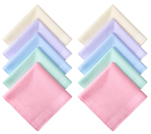 HOULIFE Fazzoletti da donna in puro cotone, 40 x 40 cm, 5 colori per uso quotidiano e matrimoni, 5/10 pezzi, 10 pezzi colorati, Taglia unica