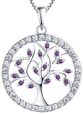 YL Collar Árbol de la Vida Plata de Ley 925 Colgante con Amatista Collares para Mujer Madre Mamá Abuela