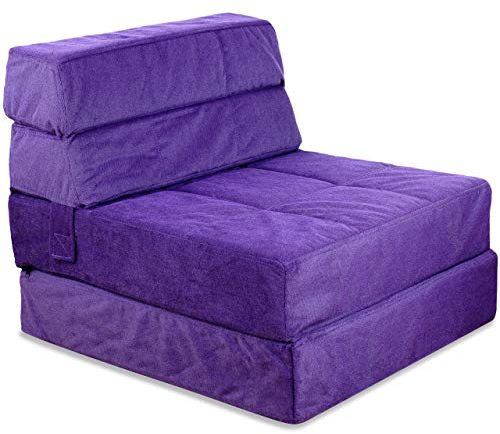 Vitabo Schlafsessel klappbar, gemütlicher Klappsessel, weicher Bodensessel und Gästebett, Faltbarer Bettsessel, Klappmatratze um Sitzen und Liegen, 70 x 190 x 15 cm (Violett)