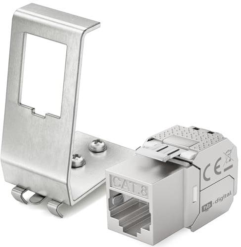 hb-digital Set: 1 x CAT.8 Keystone RJ45-modul 1 x Hi-adapter metall Keystone-hållare för Hutschior 35 mm standard | RJ45-jack skärmad rostfritt stål LSA montering Ethernet LAN nätverksbrytare