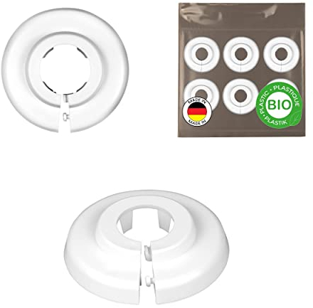 BIO Lot de 2 rosaces simples de tuyau de chauffage, cache tuyau radiateur, 15mm, 18mm, 22mm, rosace robinetterie, plomberie, rosace radiateur, polyéthylène biosourcé, blanc (22mm)