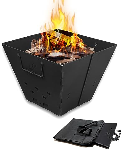 Snowpea - Tragbare Feuerstelle für Camping, Faltbare Feuerstelle, Outdoor-Feuerstelle mit Tragetasche, Eisen-Feuerschale für Picknicks, Lagerfeuer, Terrasse - KEIN GRILLROST