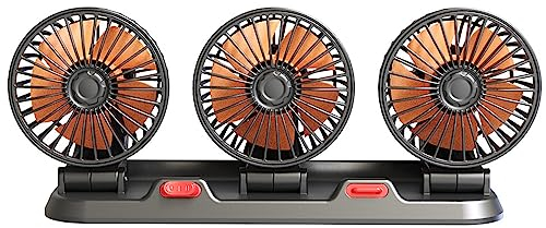 Shkalacar Auto Ventilator 24V 3-Kopf, Tragbarer Autoventilator 360°-Drehung mit 2 Windgeschwindigkeiten, Leiser Elektrischer Ventilator für Auto, LKW, SUV, Wohnmobil, Marine, Boot