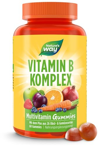 Vitamin B Komplex Multivitamin Gummibärchen hochdosiert - lecker & gesunde Gummies mit Vitamin C Folsäure & 8 B-Vitamine B1 B2 B3 B5 B6 Biotin Vitamin B12 - vegetarisch- tägliche Energie - 60 Stk