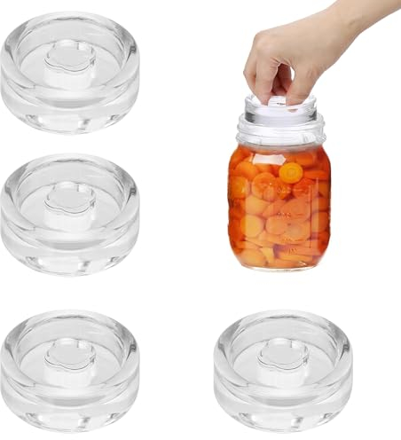 gvivej 4 Pezzi Pesi in Vetro per Fermentazione, Vetro Fermentazione Pesante con Manico, Pesi di Fermentazione Ø 7cm, Pesi in Vetro per Fermentazione con Bocca Larga, Vasi da Conserva, Stile 1