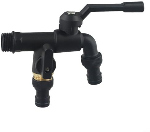 HpLive Robinet antigel, robinet de tuyau d'arrosage en laiton noir, sortie 1/2 pour arrosage du jardin, irrigation, raccordement d'une machine à laver (double tête)