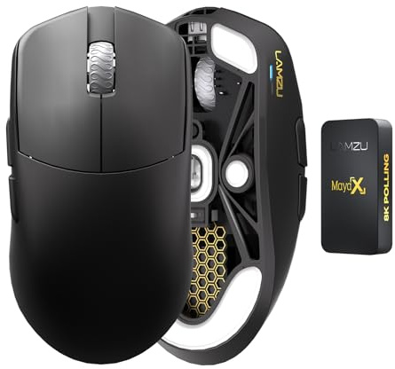 Lamzu MAYA X trådlös spelmus, ultralätt 47 g optisk omkopplare max 30 000 DPI balanserad MCU Nordic 52840 dammtät kodare, PAW3950-sensor (Bigger Maya)