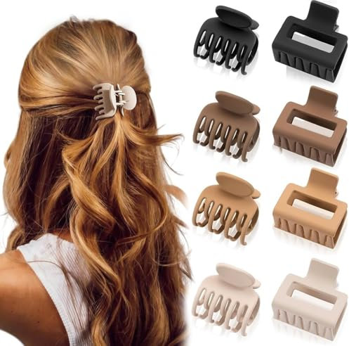 Aucuu 8 Piezas Pinzas Pelo Pequeñas Mujer, Pinza para Cabello de Agarre Antideslizante Claw Clips, Esmerilado Pinza Pelo Mujer