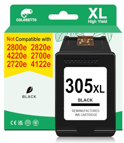 COLORETTO Druckerpatronen für HP 305 Schwarz für HP Envy 6420e Patronen für Envy 6000 6020 6020e 6420 6010 6010e Envy pro 6432 patronen (1 Schwarz) für HP 305 XL Patronen