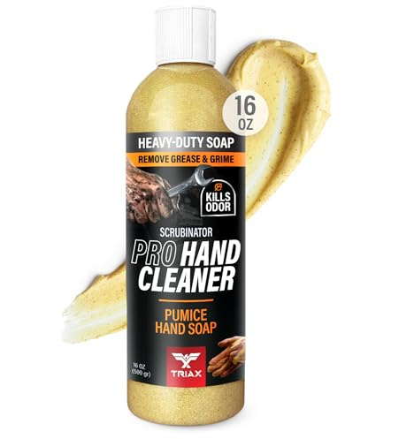 TRIAX Scrubinator - Heavy Duty Hand Cleaner with Grit - Mechanics Hand Scrub & Industrial Soap - Removes Grease Oil Paint Adhesives - For Garages Workshops Construction & Kitchen Use (16 Oz/500 grams)