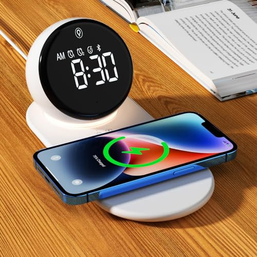 AUYLE Wecker Digital, Bluetooth Lautsprecher mit Nachttischlampe Touch Dimmbar und Wireless Charger 15W, White Noise Machine Baby, Geburtstagsgeschenk Frauen, männer und Kinder