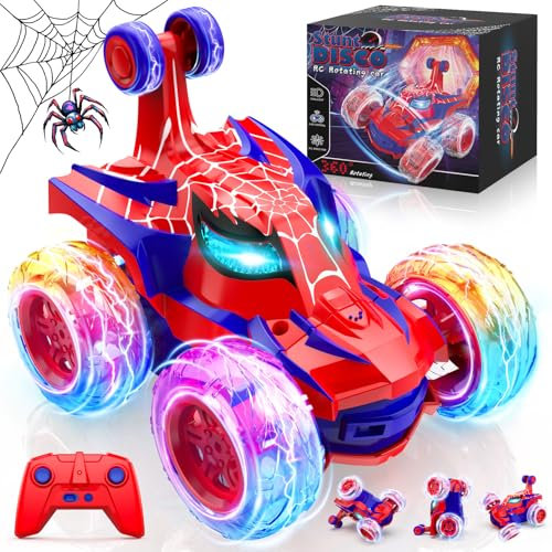Ferngesteuertes Auto Kinder Spielzeug ab 3 4 5 6 7 8 9 Jahre Junge Mädchen, 2.4Ghz Stunt Spider Autos RC Monster Truck mit Coole Lichter, Geschenk Weihnachten Geburtstags Kinderspielzeug ab 3-6 Jahre