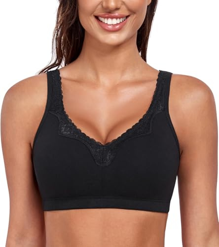 DotVol Women's Cotton Full Cup Minimizer Non Foam Wireless Bra(Black,36DD)