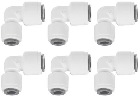 QUARKZMAN 6 Piezas De Conexión Rápida, 1/4 OD x 5/16 OD Accesorios Para Manguera De Aire Tubo Y Manguera Y Tubería Conexión Rápida Codo De 90 Grados De Unión De Plástico, Blanco (6-8mm)