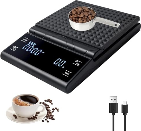 Bilancia da caffè digitale con timer, elettronica da 0,1 g, di precisione, ricaricabile, per Pour Over, per cucina e barista