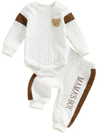 Carolilly Ensemble Ours Bébé Garçon Chaud de 2 Pièces, Body à Manches Longues + Pantalon