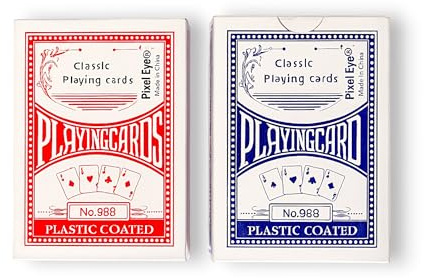 Pixel Eye Playing Cards Premium Plastic Coated One Pack Random Red or Blue Colour Durable Poker Size Deck for Card Games Casino Bridge Family Party Travel *1 Pack Random Colour Only*