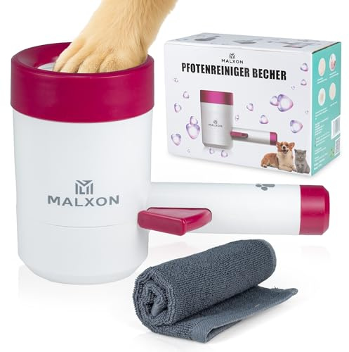 Pfotenreiniger für Hunde & Katzen MALXON® Paw Cleaner mit Rotierenden Silikonborsten ideal für kleine Pfoten Pfotenreinigung | Pfoten Wascher/Pfotenpflege inkl. Mikrofasertuch