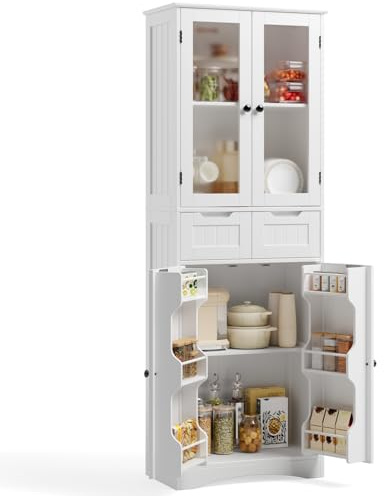 Xbro Credenza Cucina Alta e Stretta 60x30x171 cm, Mobile Dispensa Salvaspazio con 4 Ante e 2 Cassetti, Ideale per Cucine Piccole e Spazi Ridotti, Bianco