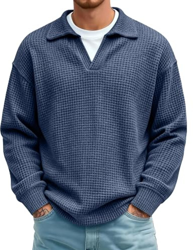 Pull en Tricot Texturé Gaufré À Col Montant Et Zipper 1/4 pour Homme Sweat-Shirt À Col Montant Léger Quarter Zip Pullover Men
