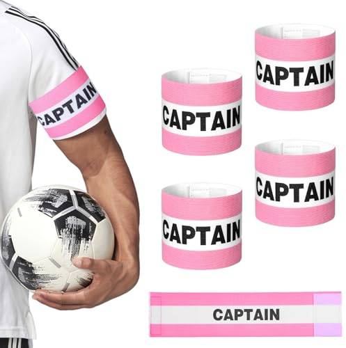 WIJAAA 4 st Captain armband för fotboll, 31 × 8 cm/12,2 × 3,2 tum rosa justerbart armband för fotboll kapten fotboll, fotboll, basket, volleyboll, lag ledarband för träning, ungdom, vuxen