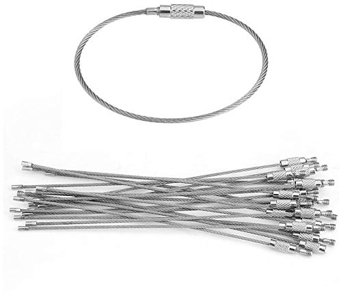 Hztyyier 20 Unids Alambre De Acero Inoxidable Llaveros Cable de Servicio Pesado Loop con Tornillo Bloqueo de Plata para Senderismo Actividad al aire libre 5.9 pulgadas