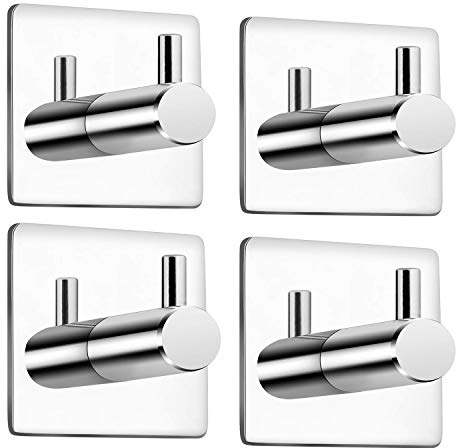 Celbon 4 Stk. Selbstklebend Handtuchhaken Chrom Bademantelhaken Haken Wandhaken Edelstahl rostfrei Bad und Küche, Handtuchhalter Kleiderhaken Ohne Bohren (Platz-chrom)…