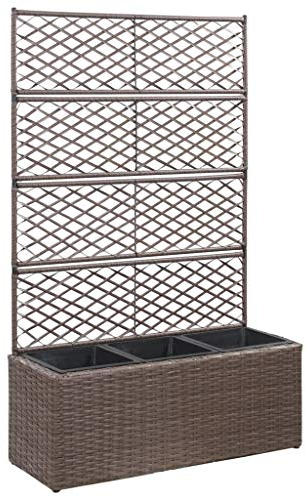vidaXL Hochbeet mit Rankgitter 3 Töpfe Pflanzkübel Pflanzkasten Blumenkübel Spalier Gartenspalier Rankhilfe Rankkasten 83x30x130cm Poly Rattan Braun